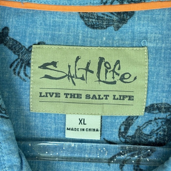 SALT LIFE Crustaceans Shirt Men's XL Blue Crabs Lobster Scallops Mallets Seafood - Picture 3 of 9